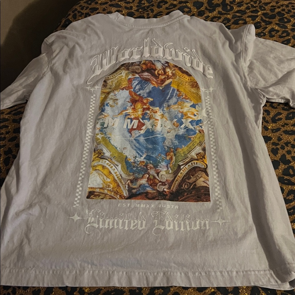 Light blue Graphic Pocket Tee with Colorful Angel Patch
